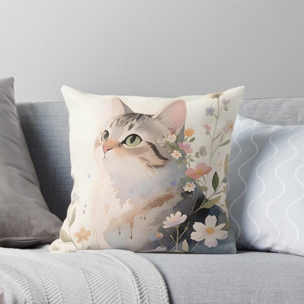 Item preview, Soft Watercolor Tabby Cat with Wildflowers & Floral Accents designed and sold by storoola.
