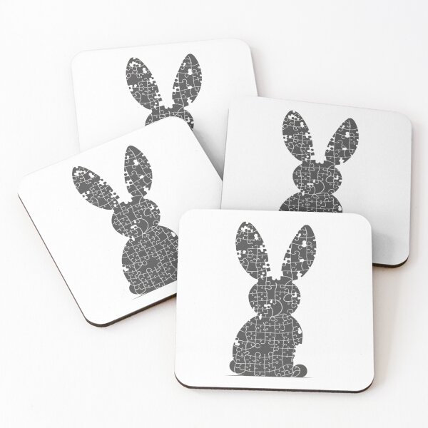 Item preview, picture, illustration, graphics, white, black, captivating silhouette composed entirely of puzzle pieces, rabbit designed and sold by gulka8.