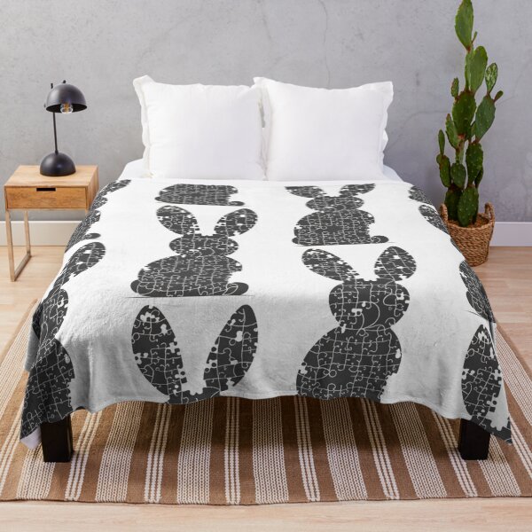 Item preview, picture, illustration, graphics, white, black, captivating silhouette composed entirely of puzzle pieces, rabbit designed and sold by gulka8.