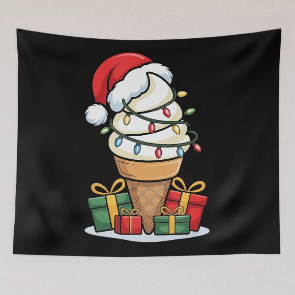 Item preview, Christmas Lights Ice Cream Cone With Santa Hat  designed and sold by WayTBeenkenArt.