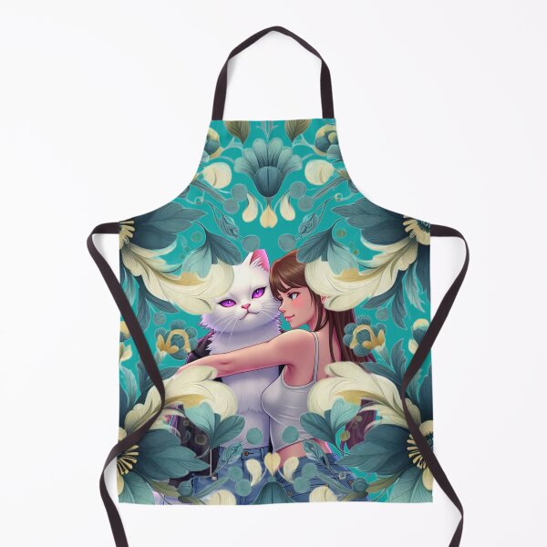 Item preview, Elaborate Floral Folk Art: Anime Girl and White Cat Illustration designed and sold by thechoice1.