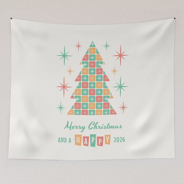 Item preview, Mid Century Modern Merry Christmas and a Happy 2026 Green Orange Red designed and sold by Pinkdeer Designs.