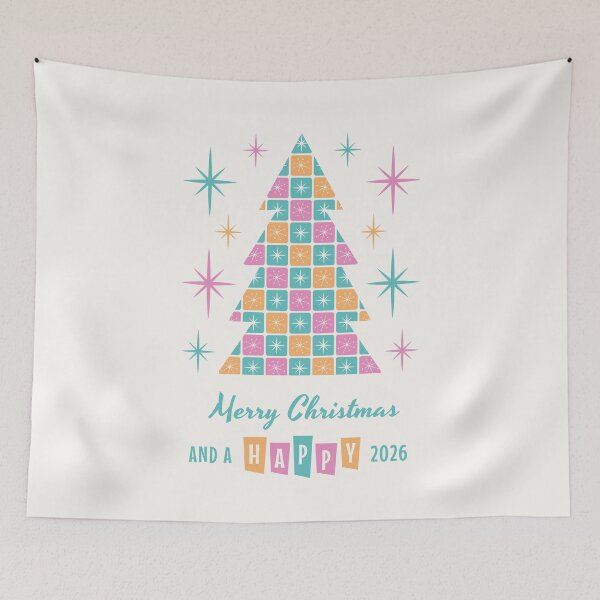 Item preview, Mid Century Modern Merry Christmas and a Happy 2026 Teal Pink Orange designed and sold by Pinkdeer Designs.