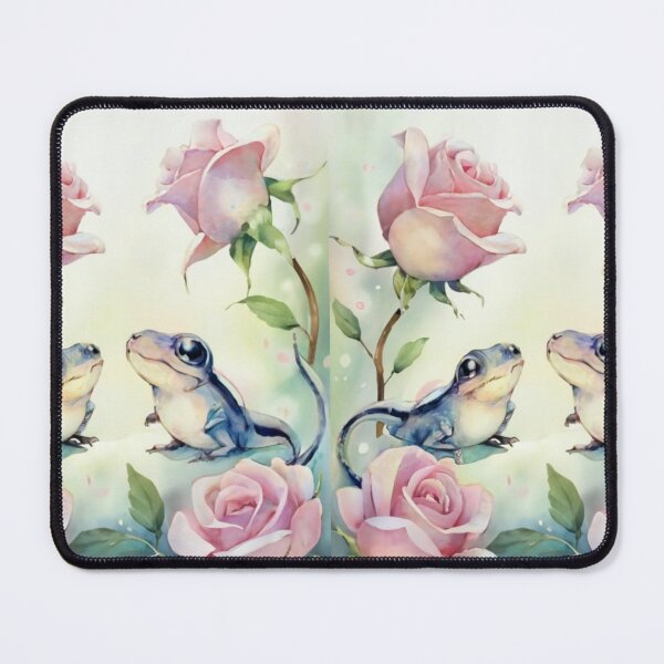 Item preview, watercolor, 2 cute salamanders, pink rose vinczi style, beautiful old style illustration designed and sold by gulka8.