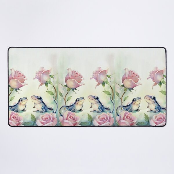 Item preview, watercolor, 2 cute salamanders, pink rose vinczi style, beautiful old style illustration designed and sold by gulka8.