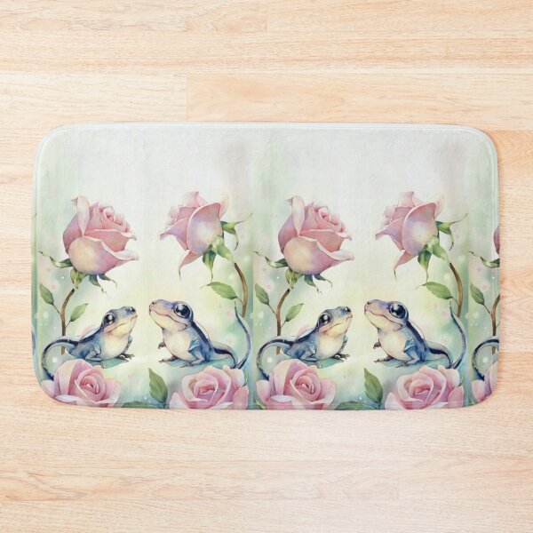 Item preview, watercolor, 2 cute salamanders, pink rose vinczi style, beautiful old style illustration designed and sold by gulka8.