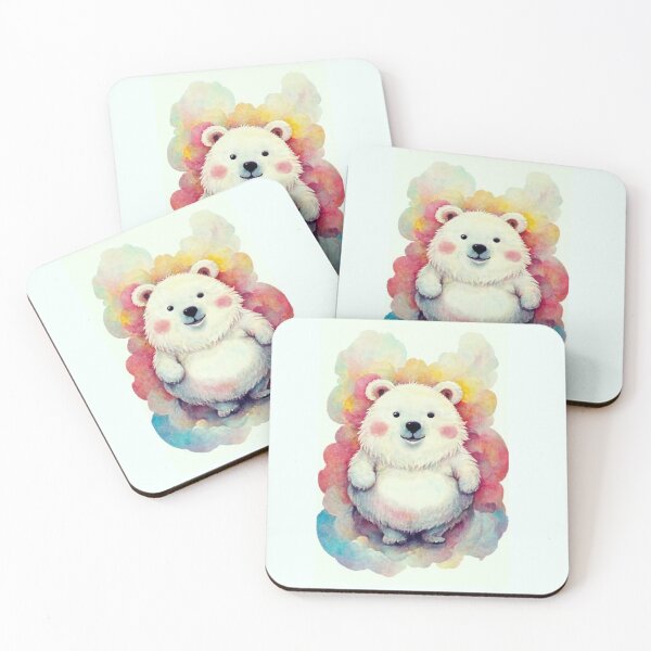 Item preview, cute fluffy albino teddy bear with belly, funny facial expressions, exaggerated action, a little hairy, elongated shape, cartoon style, minimalism,  designed and sold by gulka8.