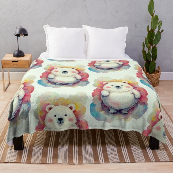 Item preview, cute fluffy albino teddy bear with belly, funny facial expressions, exaggerated action, a little hairy, elongated shape, cartoon style, minimalism,  designed and sold by gulka8.