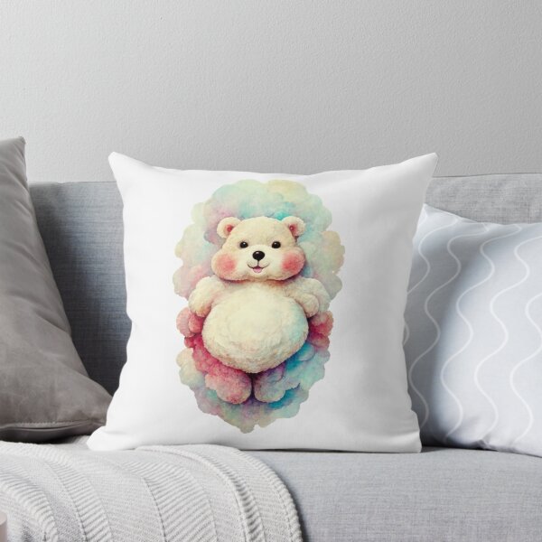 Item preview, joyful fluffy albino teddy bear with belly, funny facial expression, exaggerated action, 3D characters, white background, little hairy, elongated shape, cartoon style, minimalism, minimalist style designed and sold by gulka8.