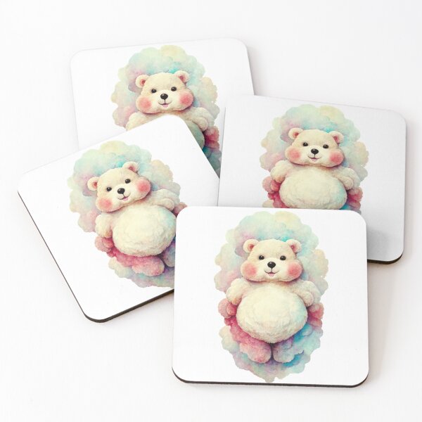 Item preview, joyful fluffy albino teddy bear with belly, funny facial expression, exaggerated action, 3D characters, white background, little hairy, elongated shape, cartoon style, minimalism, minimalist style designed and sold by gulka8.