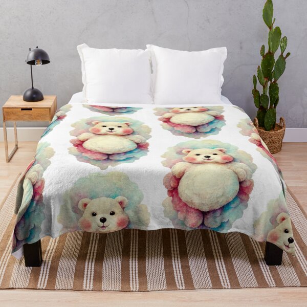 Item preview, joyful fluffy albino teddy bear with belly, funny facial expression, exaggerated action, 3D characters, white background, little hairy, elongated shape, cartoon style, minimalism, minimalist style designed and sold by gulka8.