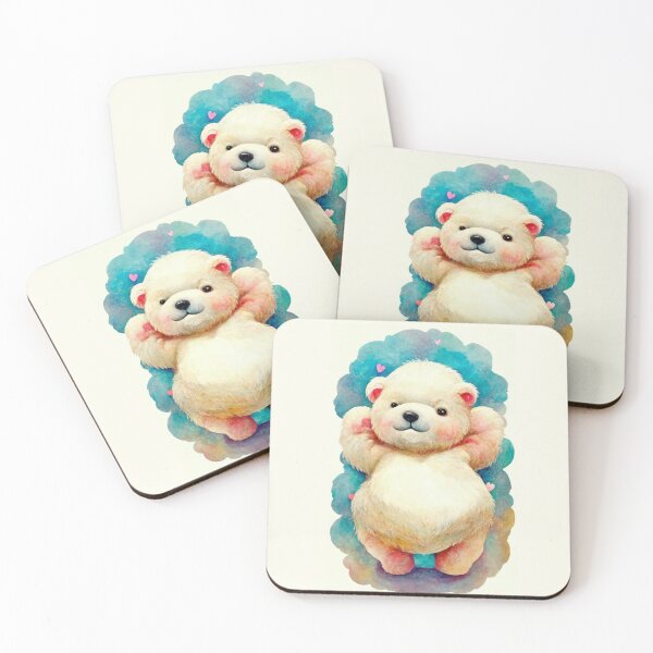 Item preview, joyful fluffy albino teddy bear with belly, funny facial expression, exaggerated action, 3D characters, white background, little hairy, elongated shape, cartoon style, minimalism, minimalist style designed and sold by gulka8.