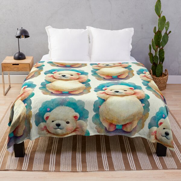Item preview, joyful fluffy albino teddy bear with belly, funny facial expression, exaggerated action, 3D characters, white background, little hairy, elongated shape, cartoon style, minimalism, minimalist style designed and sold by gulka8.