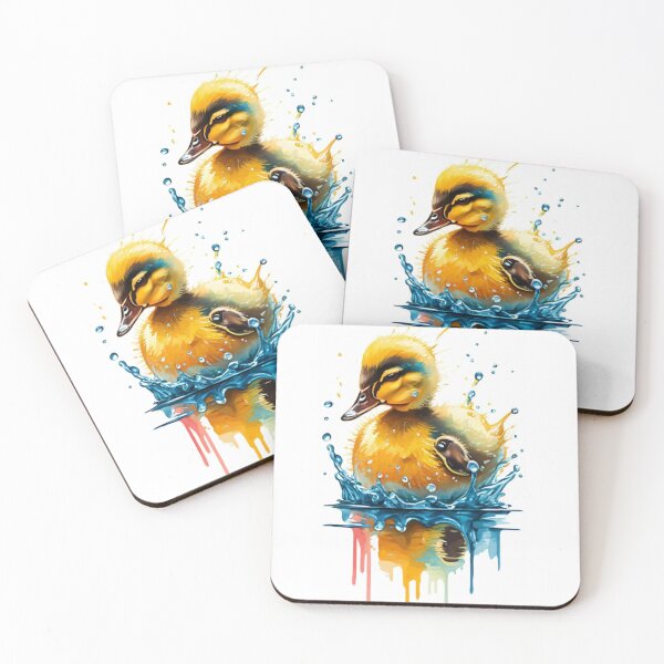 Item preview, transparent white background, clear lines, very detailed, funny watercolor scene with little ducklings splashing in a puddle, joyful, vivid, cute, watercolor, natural daylight, vivid color palette, designed and sold by gulka8.