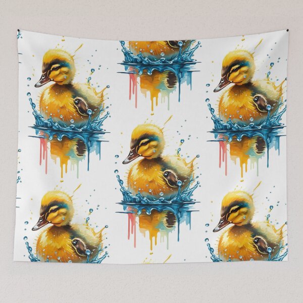 Item preview, transparent white background, clear lines, very detailed, funny watercolor scene with little ducklings splashing in a puddle, joyful, vivid, cute, watercolor, natural daylight, vivid color palette, designed and sold by gulka8.