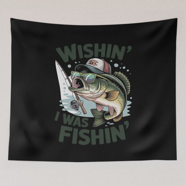 Item preview, Wishing I was Fishing Large Mouth Bass Fisherman Fish  designed and sold by BeetleMalon.
