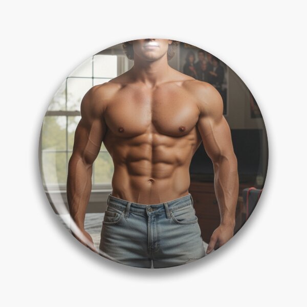 Item preview, muscular male college guy wearing cut off jeans in bedroom designed and sold by zambalala.