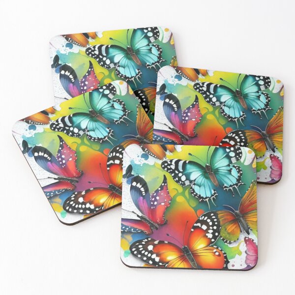 Item preview, hand drawn watercolor butterflies in color explosion repeating pattern, dark fantasy, painting, illustration, conceptual art, poster, vivid designed and sold by gulka8.