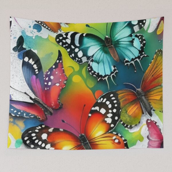 Item preview, hand drawn watercolor butterflies in color explosion repeating pattern, dark fantasy, painting, illustration, conceptual art, poster, vivid designed and sold by gulka8.