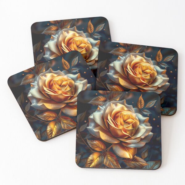 Item preview, Golden Fantasy Rose — Dark Blue and Gold Digital Painting with Pearls and Luxury Details designed and sold by MargaretWiktor.