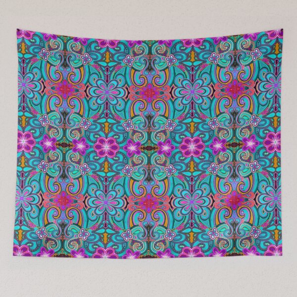 Item preview, Aqua Blue Purple Black Filigree and Flowers Painted by Kristi Duggins designed and sold by Kristi Duggins.
