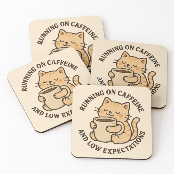 Item preview, Cute Coffee Cat – “Running on Caffeine & Low Expectations” | Funny Lazy Cat Art designed and sold by Florarts.
