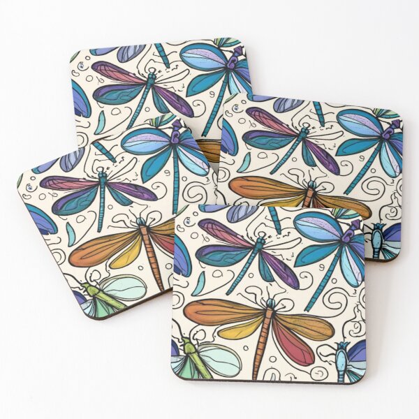 Item preview, Minimalist drawing style, colorful dragonflies, the background is transparent, vanishing point on white paper, smooth repeating pattern, single-line graphics, designed and sold by gulka8.
