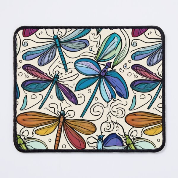 Item preview, Minimalist drawing style, colorful dragonflies, the background is transparent, vanishing point on white paper, smooth repeating pattern, single-line graphics, designed and sold by gulka8.