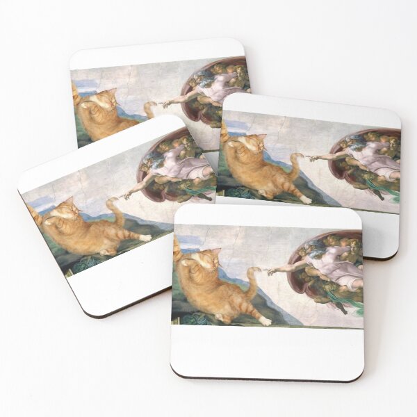 Item preview, Funny Cat Painting Michelangelo God Touching Man  designed and sold by creepytoesart.