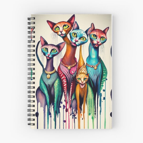 Item preview, a caricature of a group of Cats in vivid watercolors, dripping with exaggeratedly long necks. fading edges to white page., painting, fashion, illustration, vibrant, conceptual art designed and sold by gulka8.