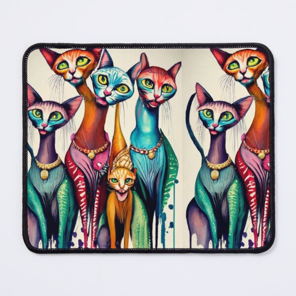 Item preview, a caricature of a group of Cats in vivid watercolors, dripping with exaggeratedly long necks. fading edges to white page., painting, fashion, illustration, vibrant, conceptual art designed and sold by gulka8.