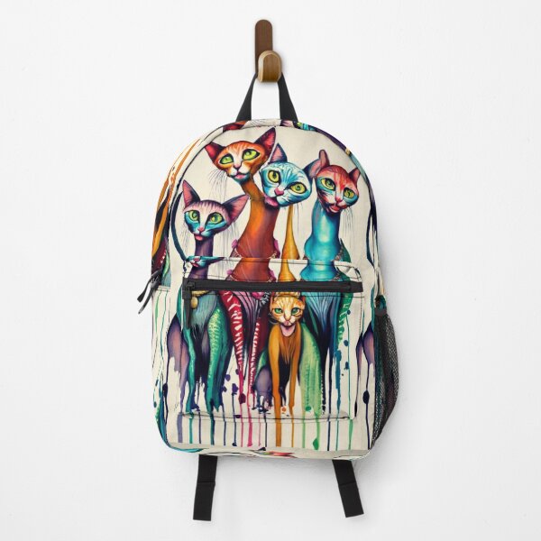 Item preview, a caricature of a group of Cats in vivid watercolors, dripping with exaggeratedly long necks. fading edges to white page., painting, fashion, illustration, vibrant, conceptual art designed and sold by gulka8.
