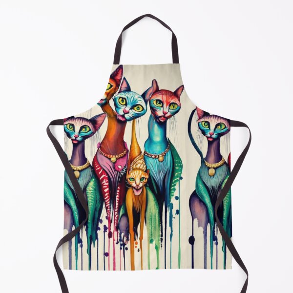 Item preview, a caricature of a group of Cats in vivid watercolors, dripping with exaggeratedly long necks. fading edges to white page., painting, fashion, illustration, vibrant, conceptual art designed and sold by gulka8.
