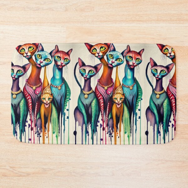Item preview, a caricature of a group of Cats in vivid watercolors, dripping with exaggeratedly long necks. fading edges to white page., painting, fashion, illustration, vibrant, conceptual art designed and sold by gulka8.