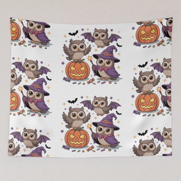 Item preview, Cute Halloween Owls with Pumpkin and Magic designed and sold by Nimkaew.