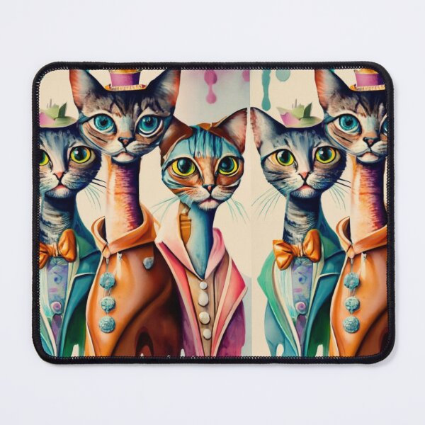 Item preview, a caricature of a group of Cats in vivid watercolors, dripping with exaggeratedly long necks. fading edges to white page., painting, fashion, illustration, vibrant, conceptual art designed and sold by gulka8.