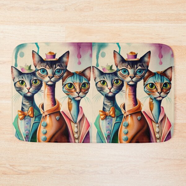 Item preview, a caricature of a group of Cats in vivid watercolors, dripping with exaggeratedly long necks. fading edges to white page., painting, fashion, illustration, vibrant, conceptual art designed and sold by gulka8.