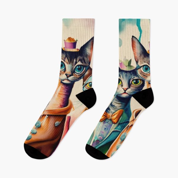 Item preview, a caricature of a group of Cats in vivid watercolors, dripping with exaggeratedly long necks. fading edges to white page., painting, fashion, illustration, vibrant, conceptual art designed and sold by gulka8.