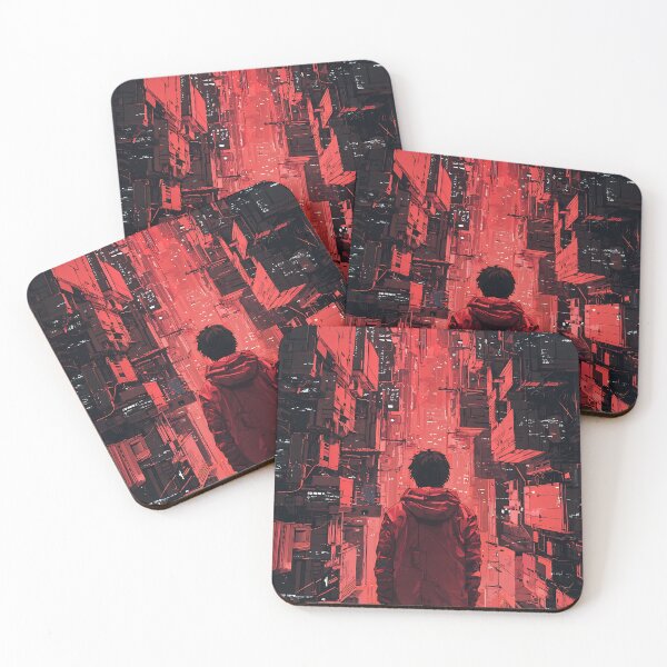 Item preview, A Vibrant Red Cyberpunk Cityscape | Neon Dystopia Sci-Fi Anime Alley designed and sold by MetroEnvision.