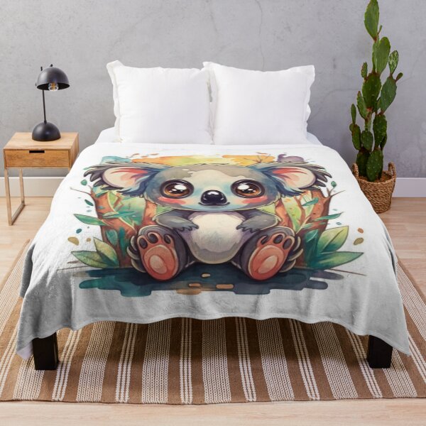 Item preview, the cutest koala bear in anime style, big eyes, in the forest, on a watercolor background t-shirt design, chibi version, anime, painting, illustration designed and sold by gulka8.