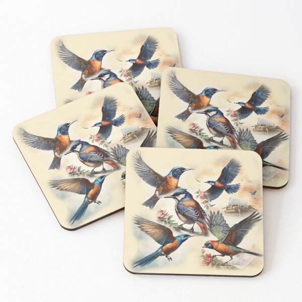 Item preview, Intricate Pattern of Orange-Blue Birds | Vintage Background designed and sold by UnhingedBird.
