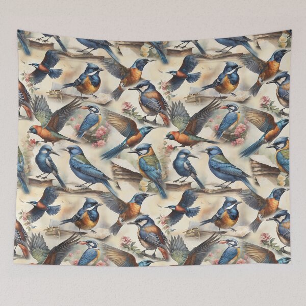 Item preview, Intricate Pattern of Orange-Blue Birds | Vintage Background designed and sold by UnhingedBird.