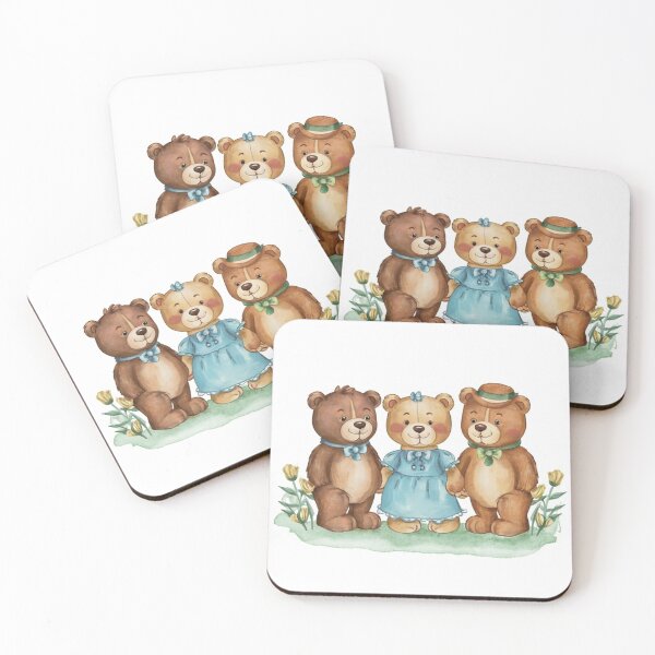 Item preview, teddy bear, bear, blue,Teddy bears in , watercolor made with pen and ink. image of 3 teddy bears.beautiful children's illustration, 3D rendering designed and sold by gulka8.