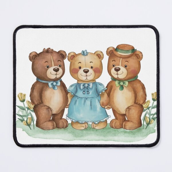 Item preview, teddy bear, bear, blue,Teddy bears in , watercolor made with pen and ink. image of 3 teddy bears.beautiful children's illustration, 3D rendering designed and sold by gulka8.