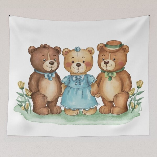 Item preview, teddy bear, bear, blue,Teddy bears in , watercolor made with pen and ink. image of 3 teddy bears.beautiful children's illustration, 3D rendering designed and sold by gulka8.