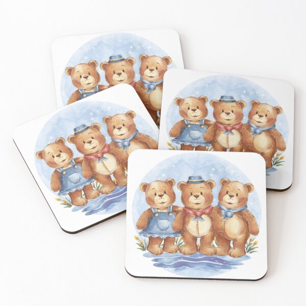 Item preview, Teddy bears in , watercolor made with pen and ink. image of 3 teddy bears.beautiful children's illustration, 3D rendering designed and sold by gulka8.