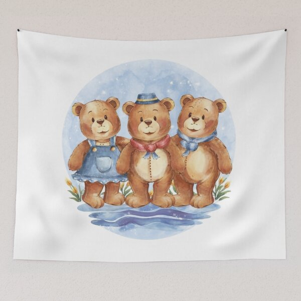 Item preview, Teddy bears in , watercolor made with pen and ink. image of 3 teddy bears.beautiful children's illustration, 3D rendering designed and sold by gulka8.