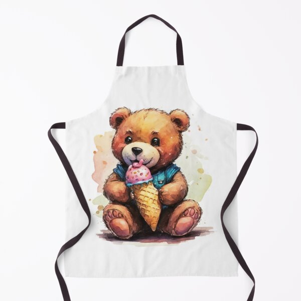 Item preview, A cheerful teddy bear carrying ice cream in his hand, made with watercolor pen and ink. Living room elements., 3D rendering, children's plush, graphic, illustration with a bear designed and sold by gulka8.