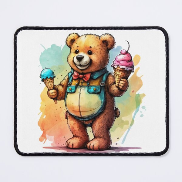 Item preview, A cheerful teddy bear carrying ice cream in his hand, made with watercolor pen and ink. Living room elements., 3D rendering, children's plush, graphic, illustration with a bear designed and sold by gulka8.
