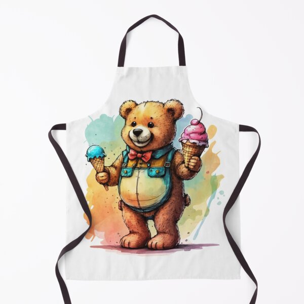 Item preview, A cheerful teddy bear carrying ice cream in his hand, made with watercolor pen and ink. Living room elements., 3D rendering, children's plush, graphic, illustration with a bear designed and sold by gulka8.